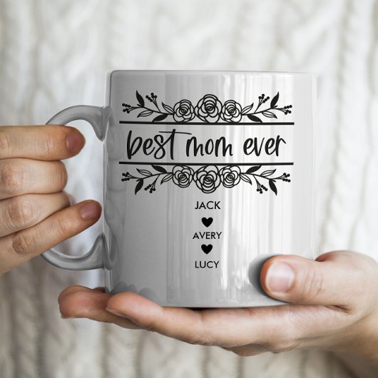 Mug "Best Mom Ever" Personnalisé avec 3 noms d'enfants