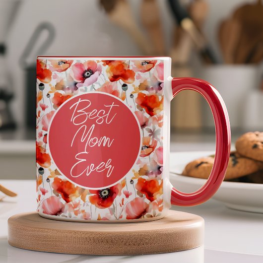 Mug Best Mom Modern Poppy Motif Photo