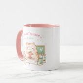 Mug Best Teacher Ever Cute Kawaii Kitty Cat Sweet Pink (Devant gauche)