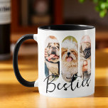 Mug Besties Animal simple moderne Jouer Trois photos<br><div class="desc">Ce design simple et moderne est composé d'une typographie de script simple et moderne. Ajoutez des photos personnalisées de votre animal de compagnie chat,  chien ou oiseaux.</div>