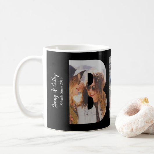 Mug BFF Best Friends Forever 3 Photo Collage noir (Avec donut)