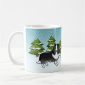 Mug Bi-Black Sheltie Dessin Chien En Hiver & Nom (Gauche)