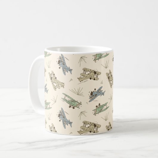 Mug Bi-plans Art déco rugissant - motif vert bleu. (Devant gauche)