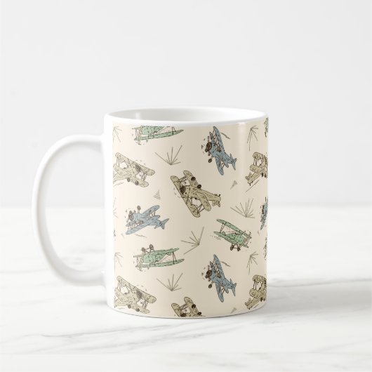 Mug Bi-plans Art déco rugissant - motif vert bleu. (Gauche)