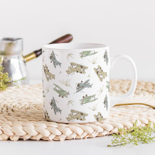 Mug Bi-plans Art déco rugissant - motif vert bleu.