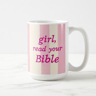 Mug Bible de fille en lecture Rose Typographie de foi 