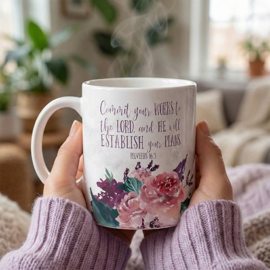Mug Bible Verse Typographie sur Marble Floral