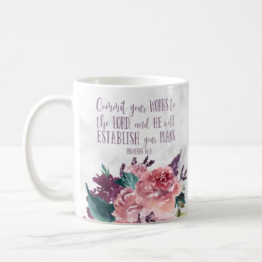 Mug Bible Verse Typographie sur Marble Floral (Gauche)