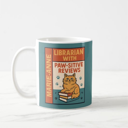 Mug Bibliothécaire avec des critiques positives Chat e (Gauche)