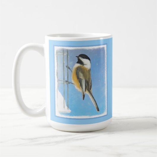 Mug Bickadee sur la peinture d'alimentation - Oiseaux (Gauche)