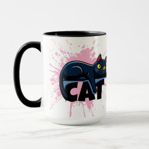 Mug bicolore au chat noir mignon et éclaboussure d