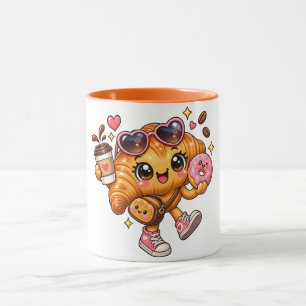 Mug bicolore croissant donut Kawaii mignon