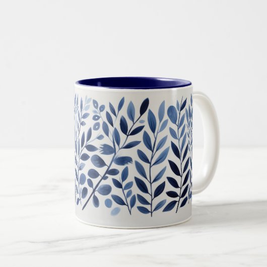Mug bicolore Feuille bleu (Devant droit)