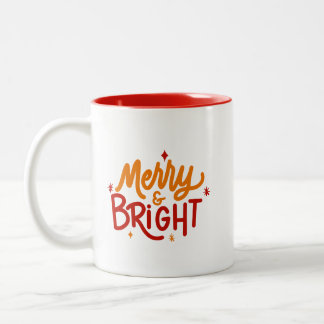 Mug bicolore Joyeux & Lumineux avec lettrage manue