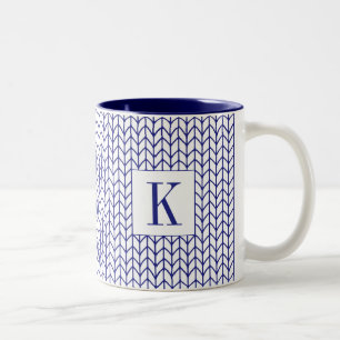 Mug bicolore tricot BLEU NAVY + Initiale