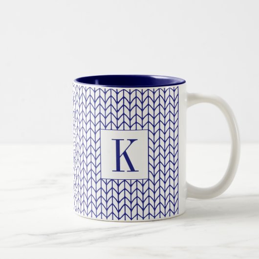 Mug bicolore tricot BLEU NAVY + Initiale (Droit)