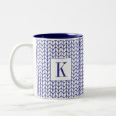 Mug bicolore tricot BLEU NAVY + Initiale (Gauche)