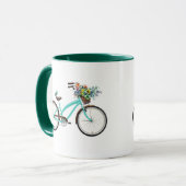 Mug Bicycle With Bird and Flower Basket Turquoise Blue (Devant gauche)