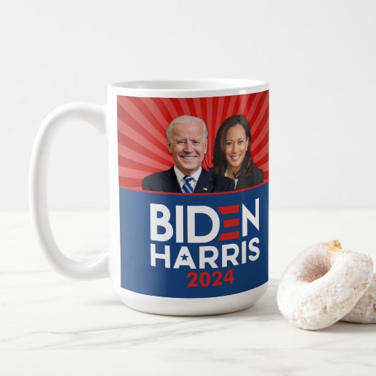 Mug Biden Harris Photo - 2024 étoile - Bleu Bleu Blanc (Avec donut)