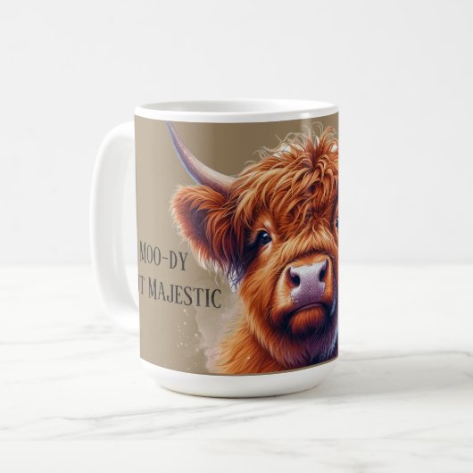 Mug Bien-aimé Highland Cow Moody Majestic (Devant gauche)