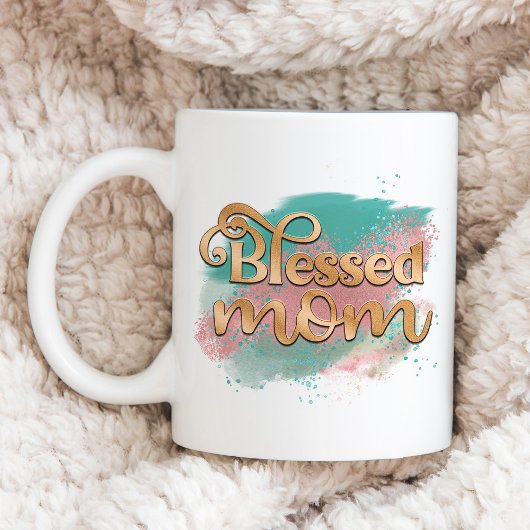 Mug Bienheureux maman Turquoise rose et or Parties sci