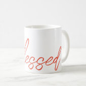Mug Bienheureux Texte de foi Orange Blanc Thankful Gra (Devant droit)