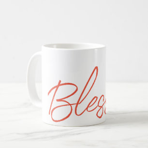 Mug Bienheureux Texte de foi Orange Blanc Thankful Gra