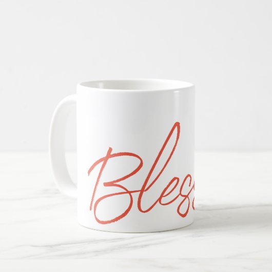 Mug Bienheureux Texte de foi Orange Blanc Thankful Gra (Devant gauche)