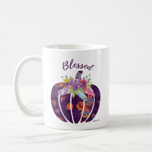 Mug Bienheureux Violet Floral Citrouille Automne Fleur