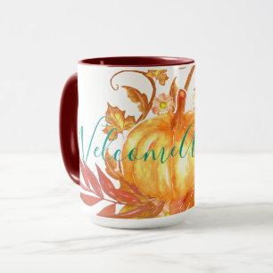 Mug Bienvenue Automne Automne Citrouille Vins Feuilles
