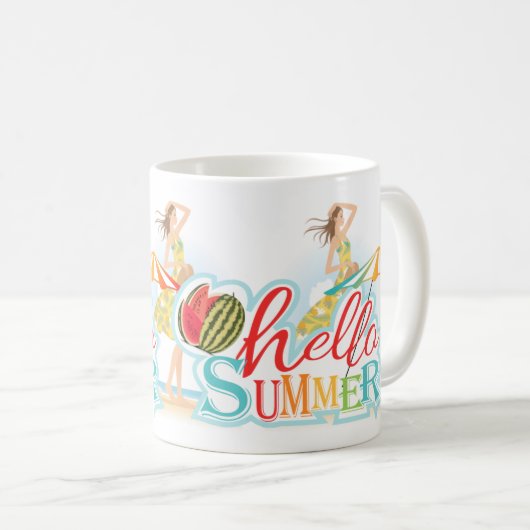 Mug Bienvenue été : Embrassez le soleil et le plaisir (Devant droit)