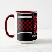 Mug Big Daddy avec des damiers rouge foncé et nom sur (Gauche)