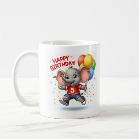 Mug Big Five Celebration : Elephant avec ballons aujou (Gauche)