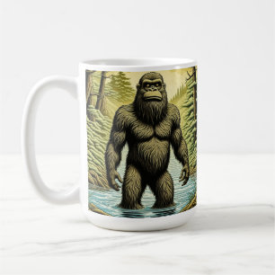 Mug Bigfoot debout dans le dessin sur l'eau