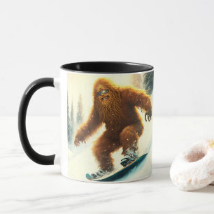 Mug Bigfoot Sasquatch qui sourit en snowboard dans la