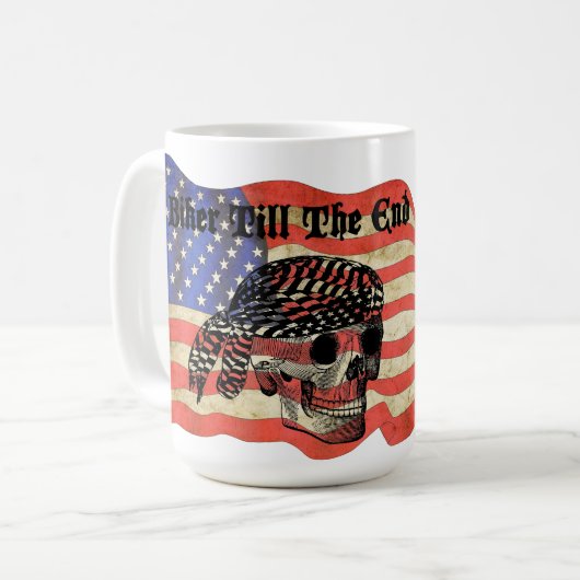 Mug Biker jusqu'au bout crâne USA Drapeau art patrioti (Devant gauche)
