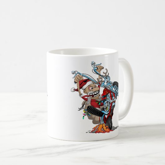Mug Biker Père Noël sur une caricature en hélico (Devant droit)