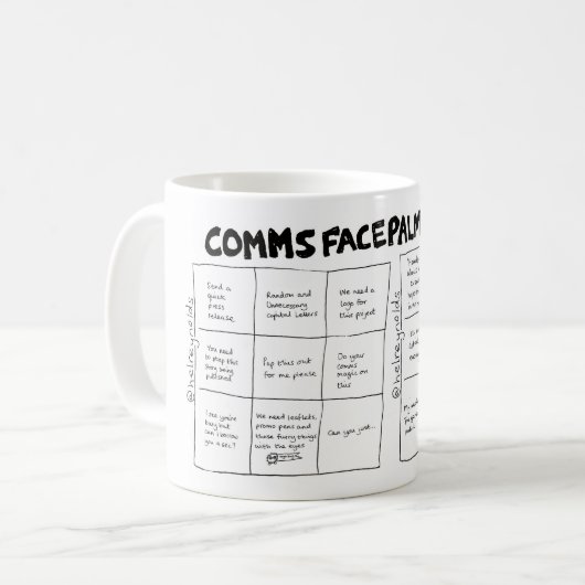 Mug Bingo Facepalm Comms (cartes A+B) (Devant gauche)