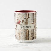 Mug Birch Trees Beaux Oiseaux Cardinaux (Centre)