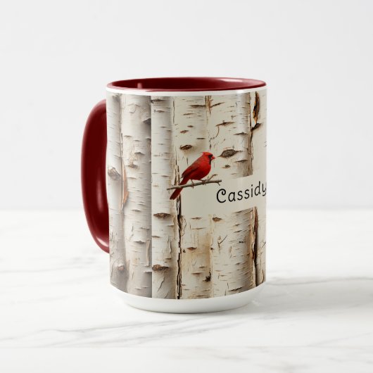 Mug Birch Trees Beaux Oiseaux Cardinaux (Devant gauche)