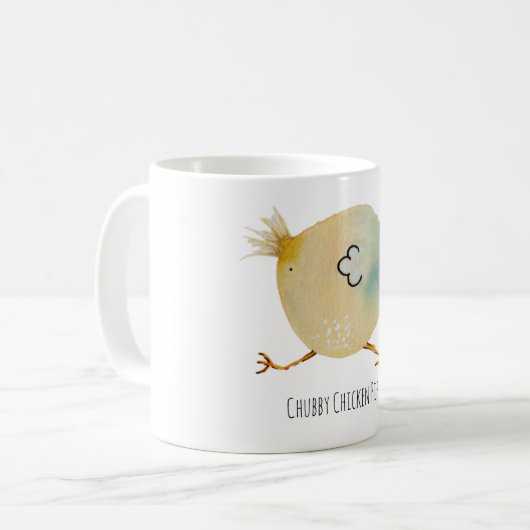 Mug Bird, chicken, hydrocolor, whimsical, chubby bird (Devant gauche)