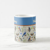 Mug Bird Pattern Kingfisher, Blue Jay, Woodpecker Name (Centre)