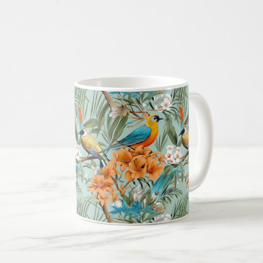 Mug Birds Chinoiserie Mint Orange (Devant droit)