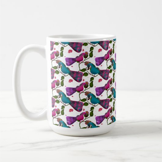 Mug Birds floral seamless pattern Curtain (Gauche)