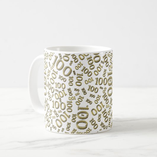 Mug Birthday 100 Gold/White Random Number Pattern  (Devant gauche)