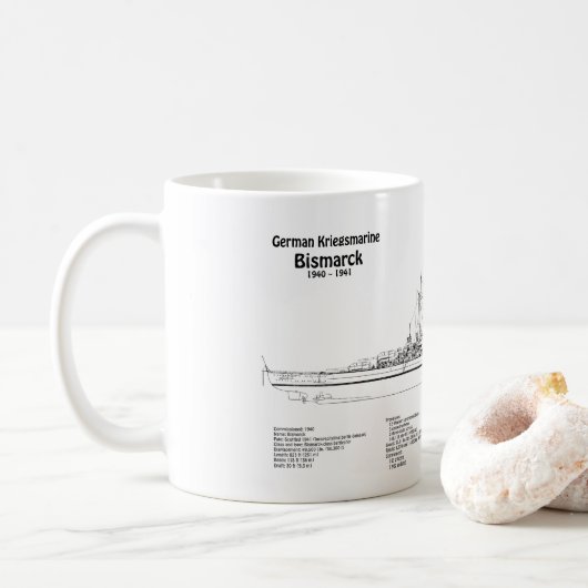 Mug Bismarck - Plan du plan de bataille BD (Avec donut)