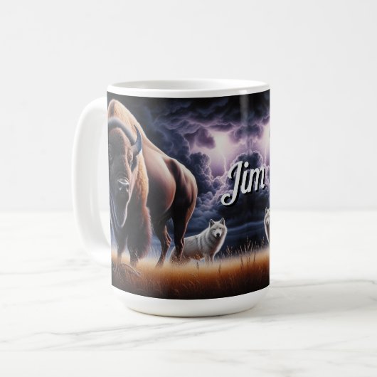 Mug Bison et loup dans un orage avec éclairs (Devant gauche)