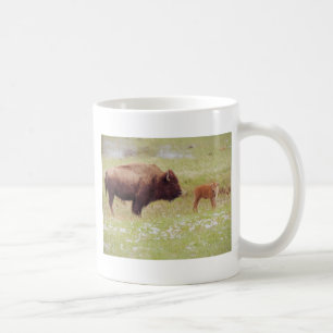 Mug Bison et veau dans Yellowstone
