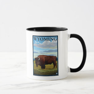 Mug Bison SceneWyomingVintage Affiche de voyage