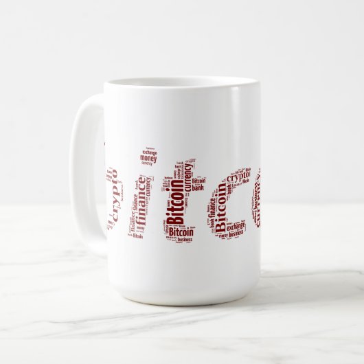 Mug Bitcoin logo wordart graphiques (Devant gauche)